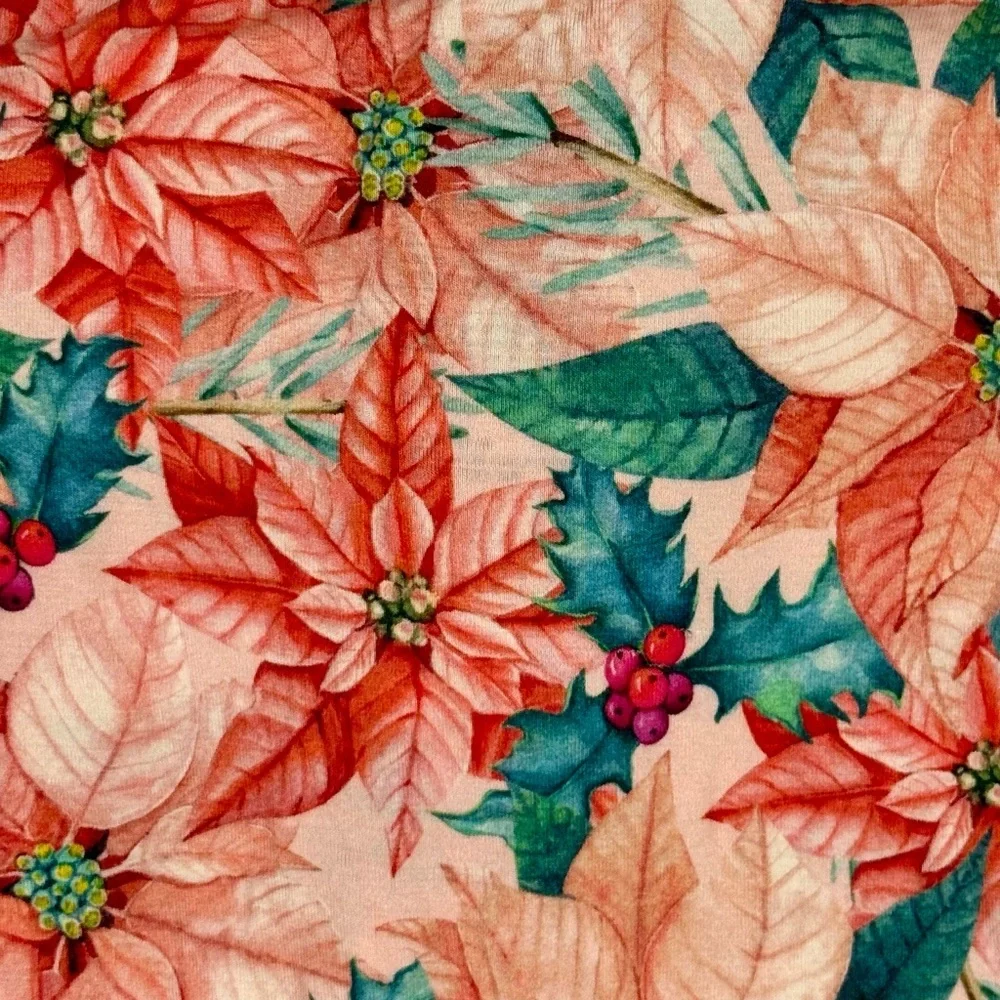 Posh Peanut Footie Girls 0-3M Ruffled Zippered Christmas Bamboo Pink Poinsettias